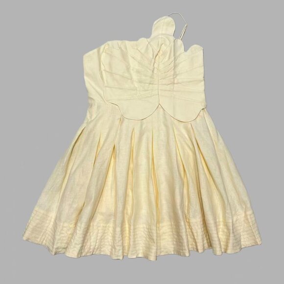 NWOT Farm Rio Lea One Shoulder Off-White Linen Blend Mini Dress Size L 3D Petal - Picture 2 of 14